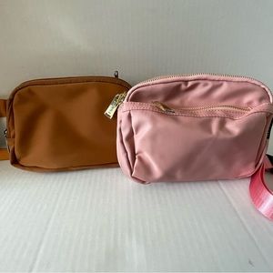 2 Zorfin Nylon Fanny/Crossbody Bags, Pink and Rust.